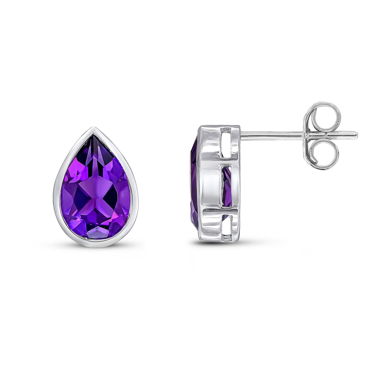 9CT WG 9X6 PEARSHAPE AMETHYST RUBOVER EARRINGS