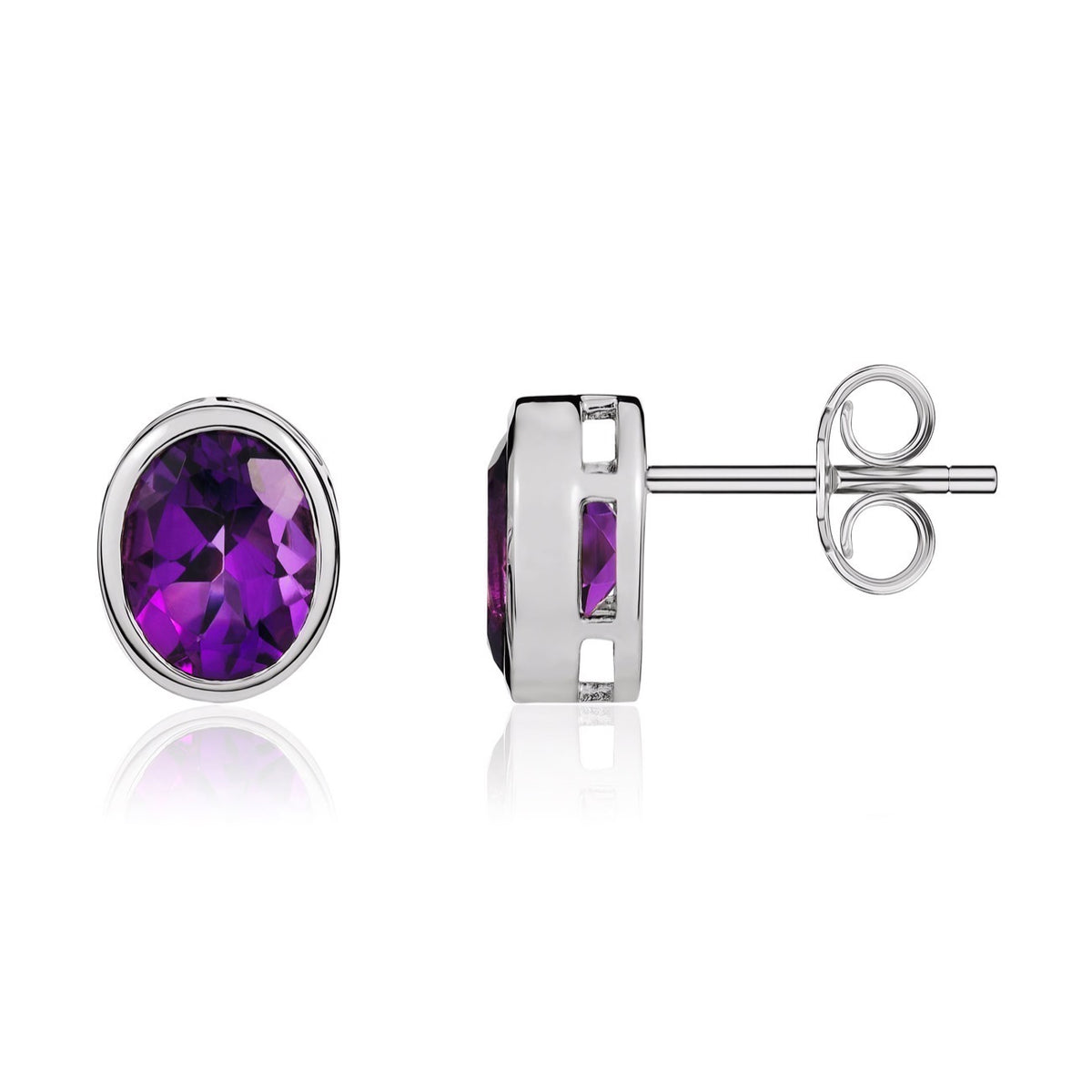 9CT WG 9X7 OVAL AMETHYST RUBOVER EARRINGS