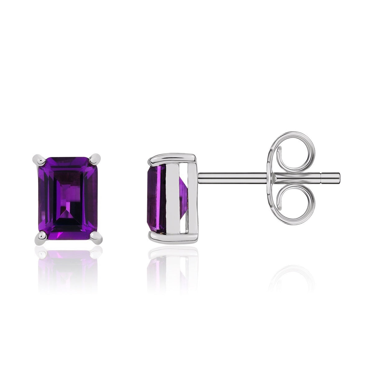 9CT WG 7X5 OCTAGON AMETHYST CLAW SET EARRINGS