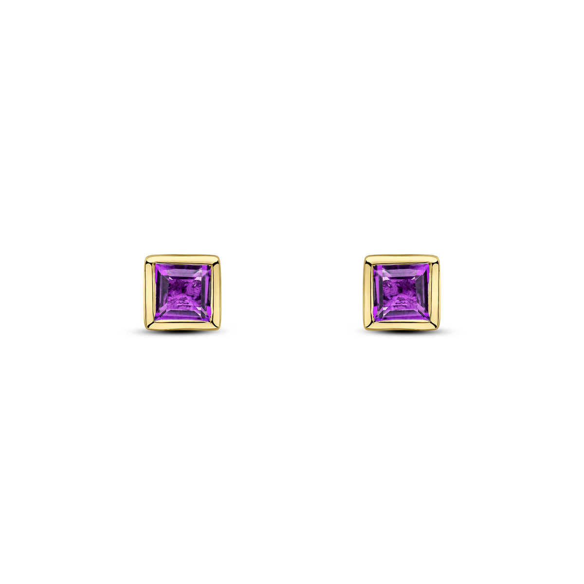 9CT YG 3MM SQUARE AMETHYST RUBOVER SET EARRINGS