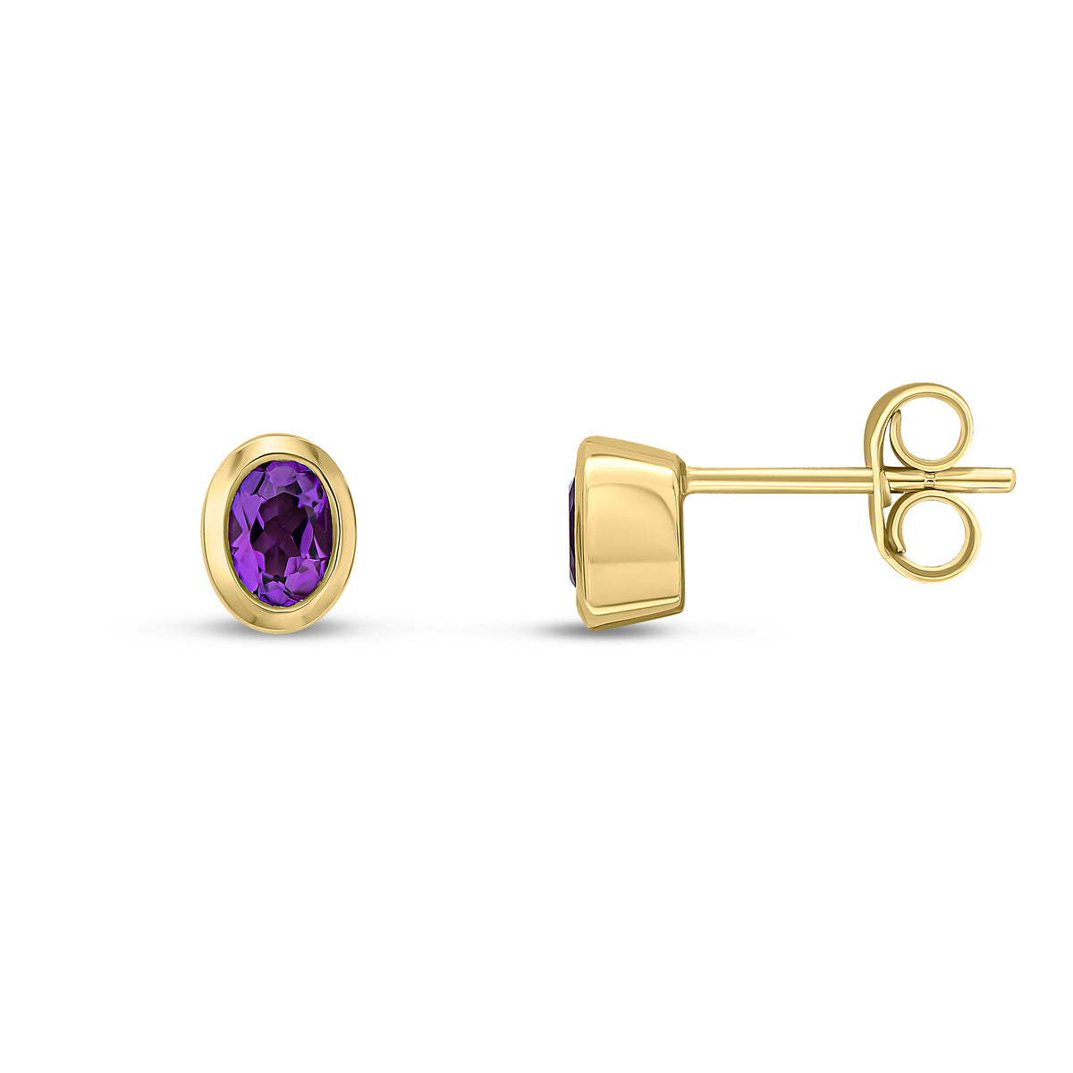 9CT YG 4X3 OVAL AMETHYST RUBOVER SET EARRINGS