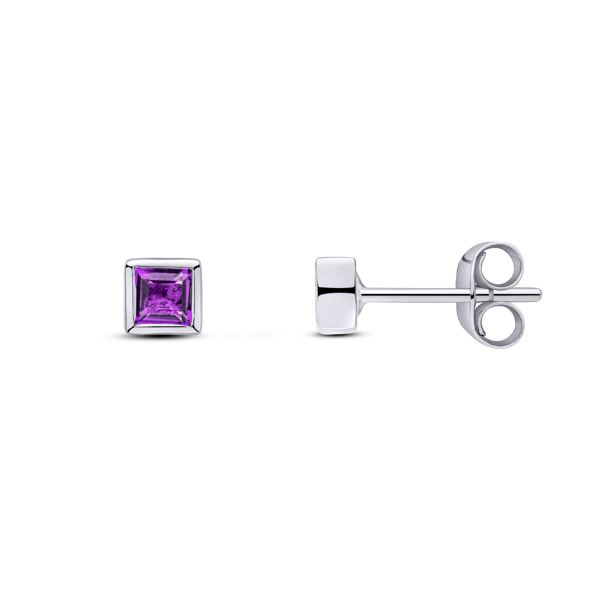 9CT WG 3MM SQUARE AMETHYST RUBOVER SET EARRINGS