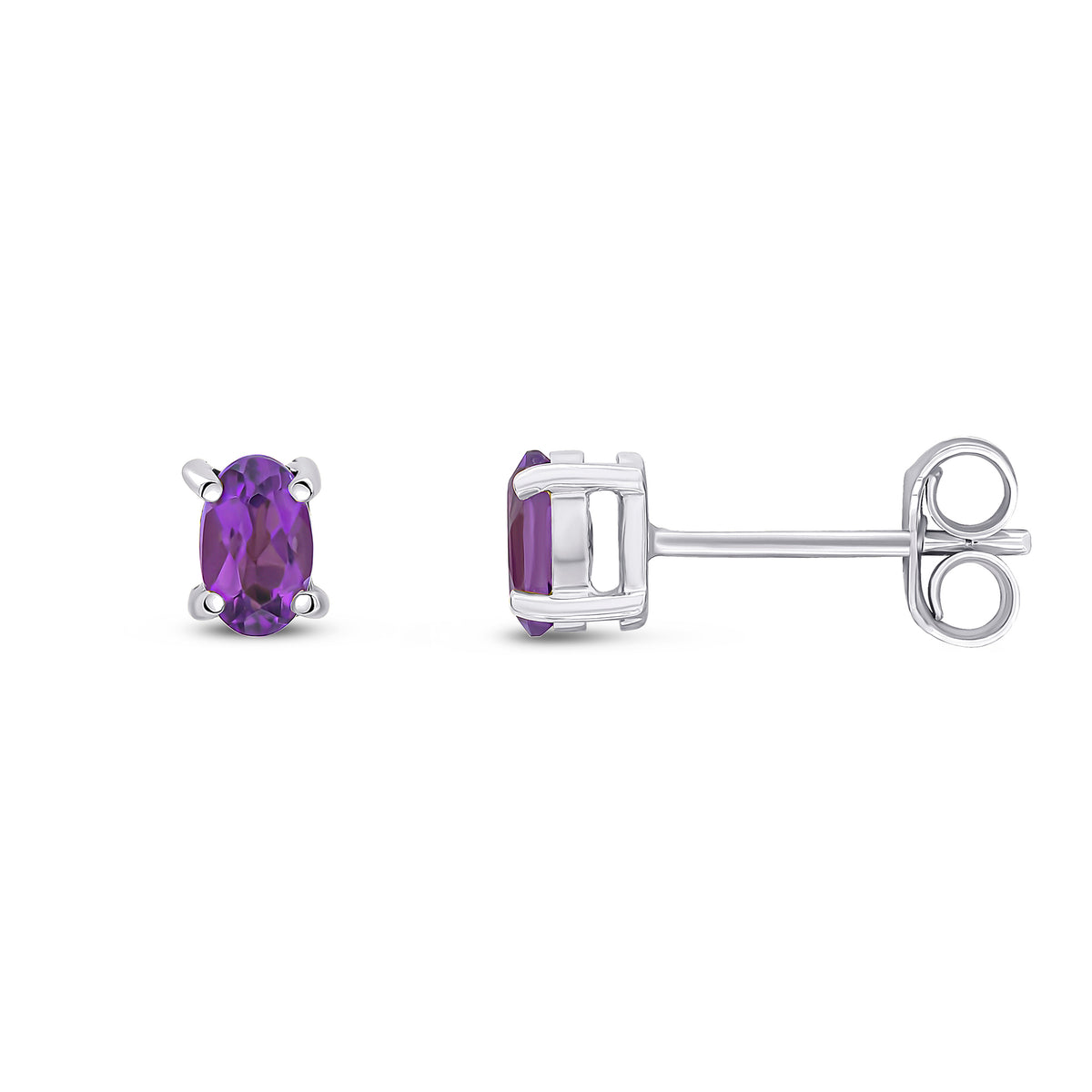 9CT WG 5X3 OVAL AMETHYST CLAW SET EARRINGS