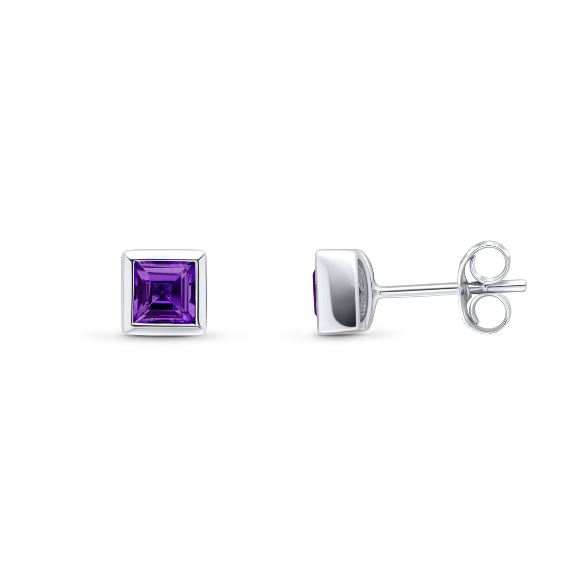 9CT WG 4MM SQUARE AMETHYST RUBOVER SET EARRINGS