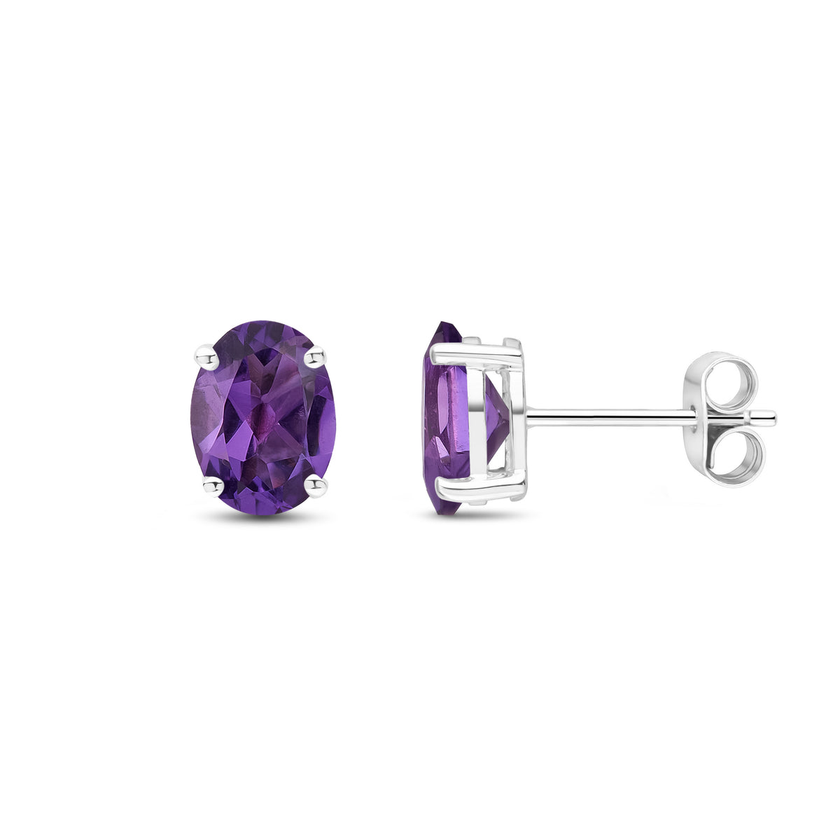 9CT WG 8X6 OVAL AMETHYST CLAW SET EARRINGS