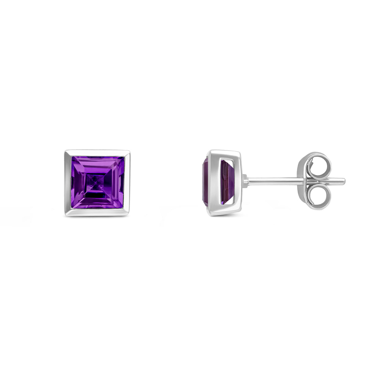 9CT WG 5MM SQUARE AMETHYST RUBOVER SET EARRINGS