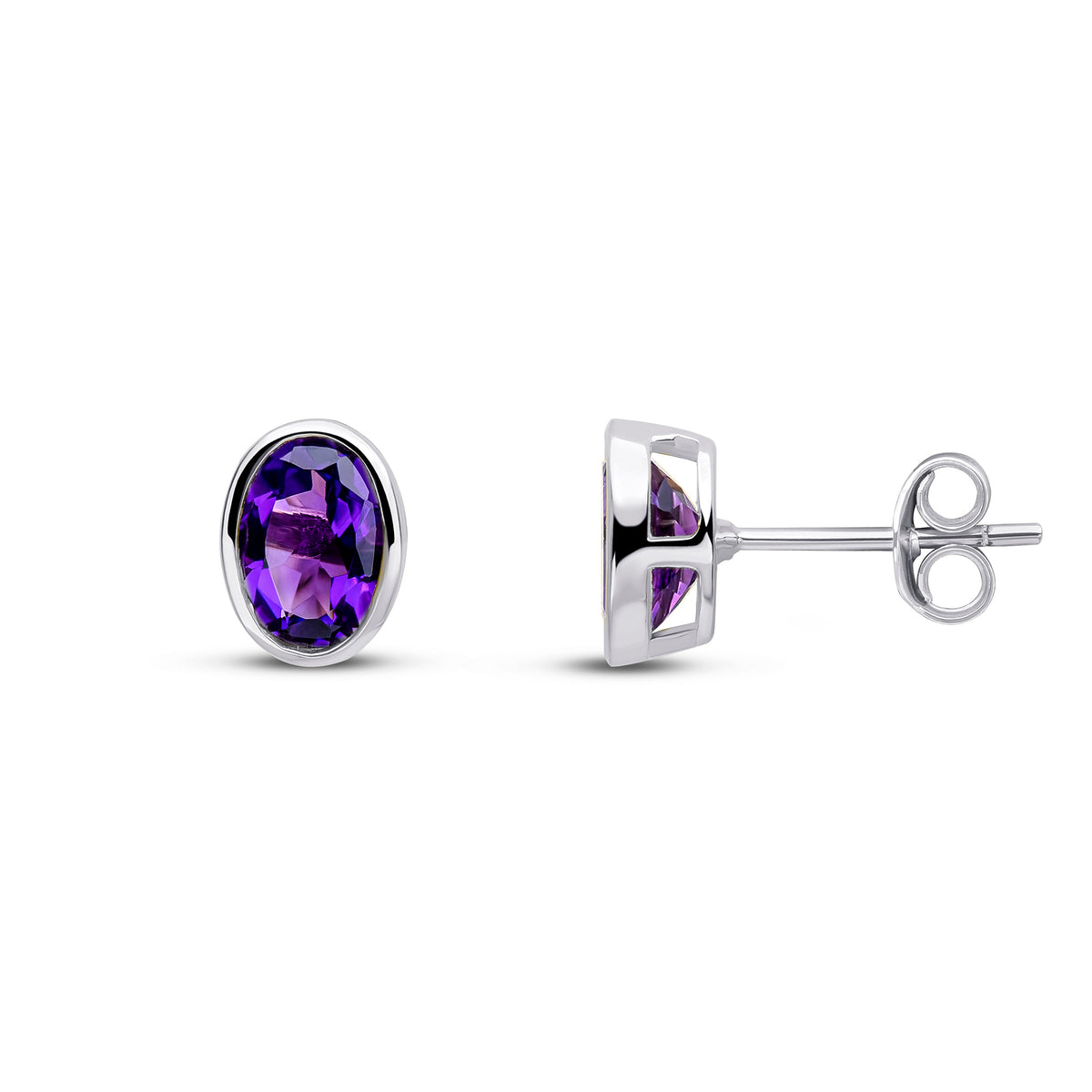 9CT WG 7X5 OVAL AMETHYST RUBOVER EARRINGS
