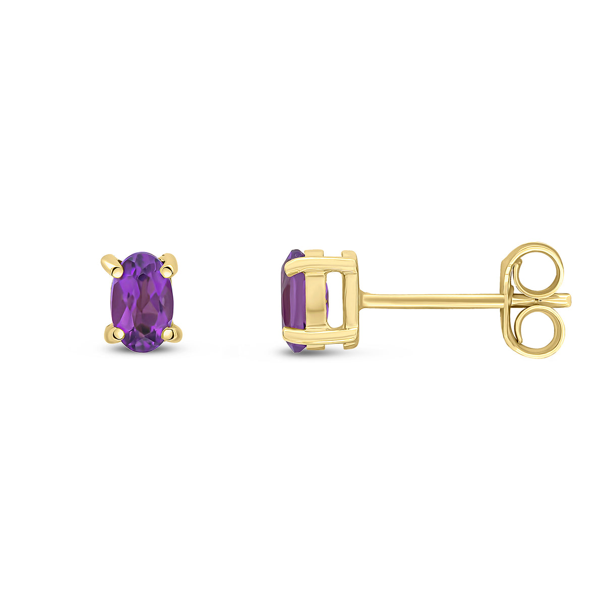 9CT YG 5X3 OVAL AMETHYST CLAW SET STUD EARRINGS
