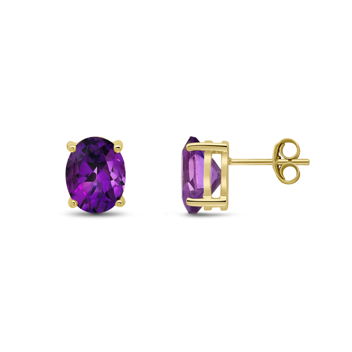 9CT YG 9X7 OVAL AMETHYST CLAW EARRINGS