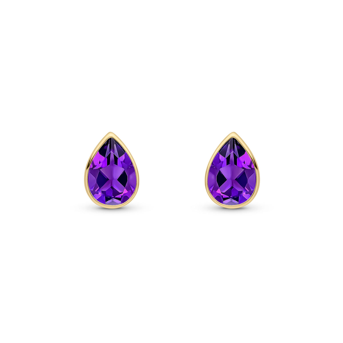 9CT YG 7X5 PEARSHAPE AMETHYST RUBOVER SET EARRINGS