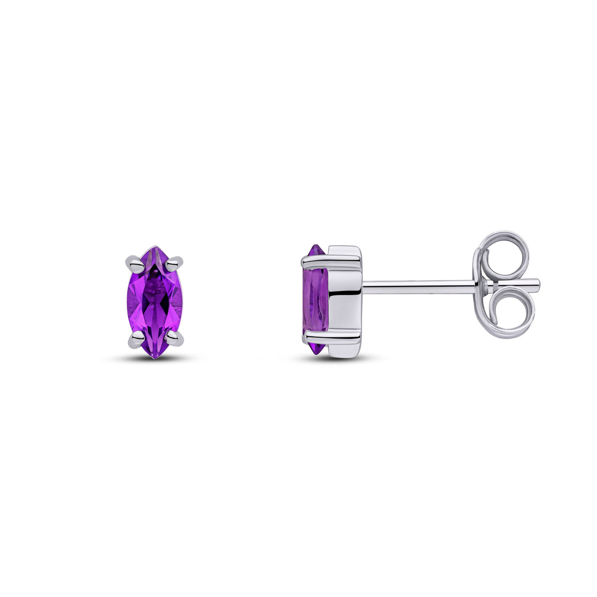 9CT WG 6X3MM MARQUISE AMETHYST CLAW SET EARRINGS