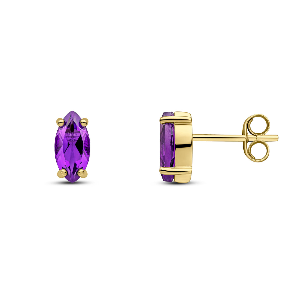 9CT YG 8X4MM MARQUISE AMETHYST CLAW SET EARRINGS