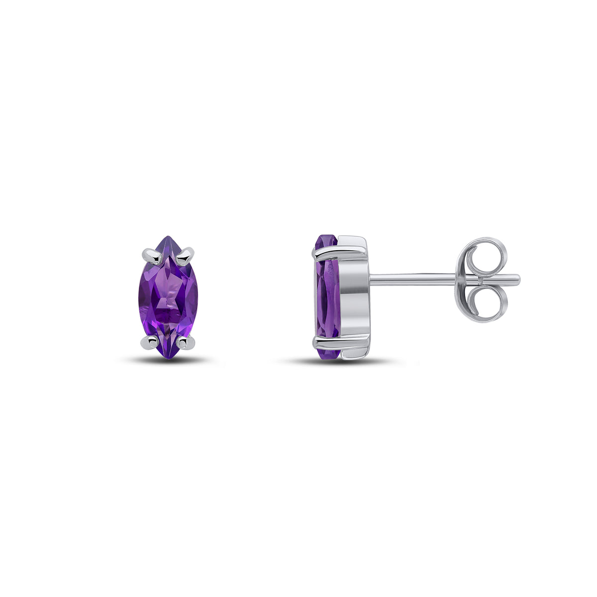 9CT WG 8X4MM MARQUISE AMETHYST CLAW SET EARRINGS