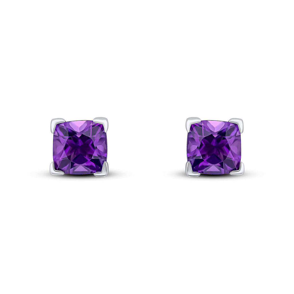 9CT WG 6MM CUSHION AMETHYST CLAW SET EARRINGS