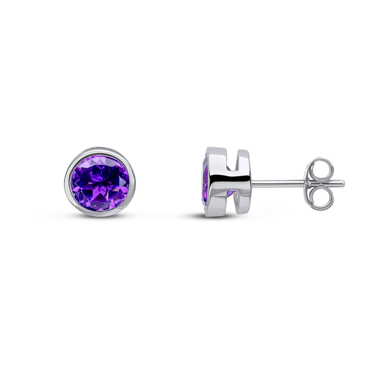 9CT WG 6MM ROUND AMETHYST RUBOVER EARRINGS