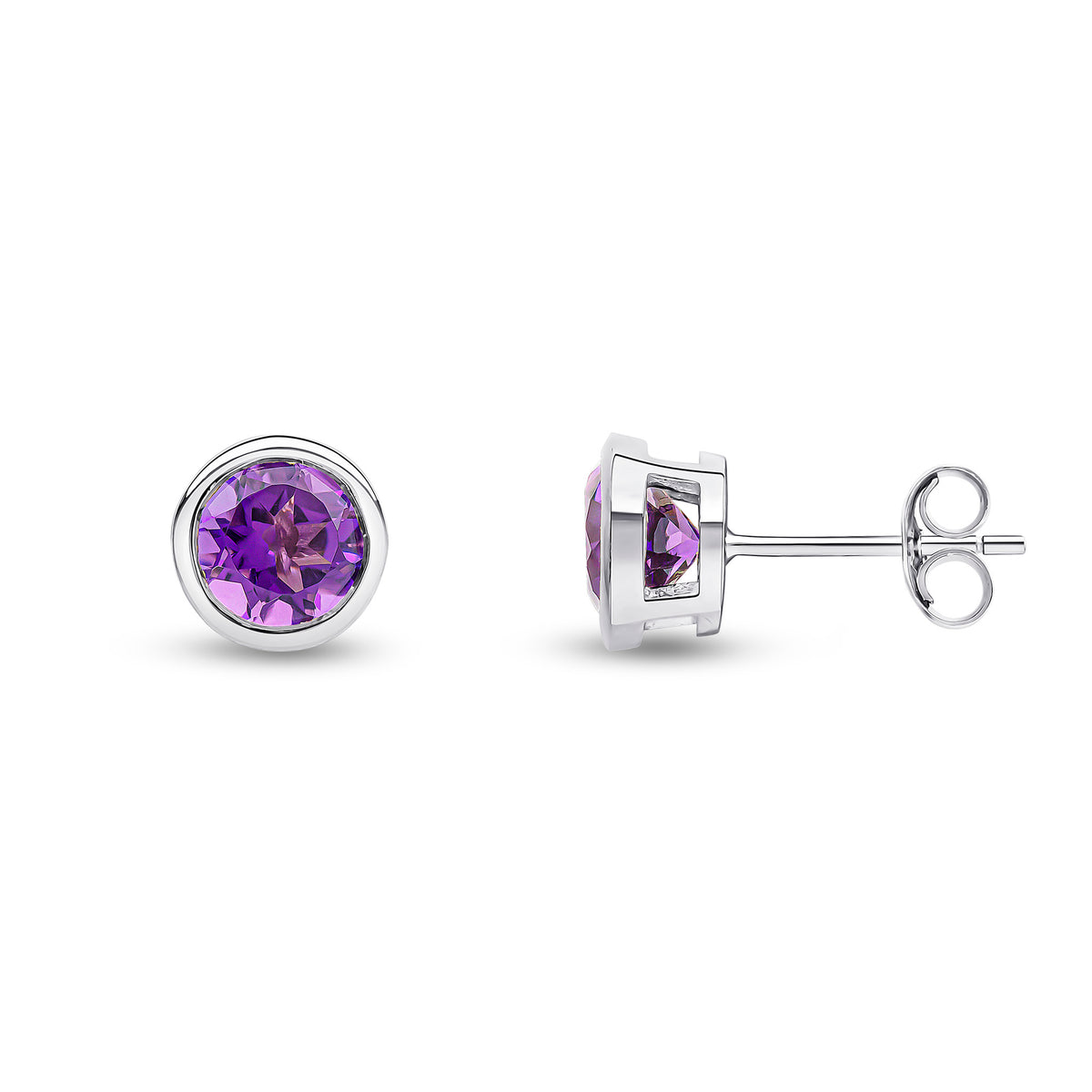 9CT WG 6MM ROUND AMETHYST RUBOVER EARRINGS