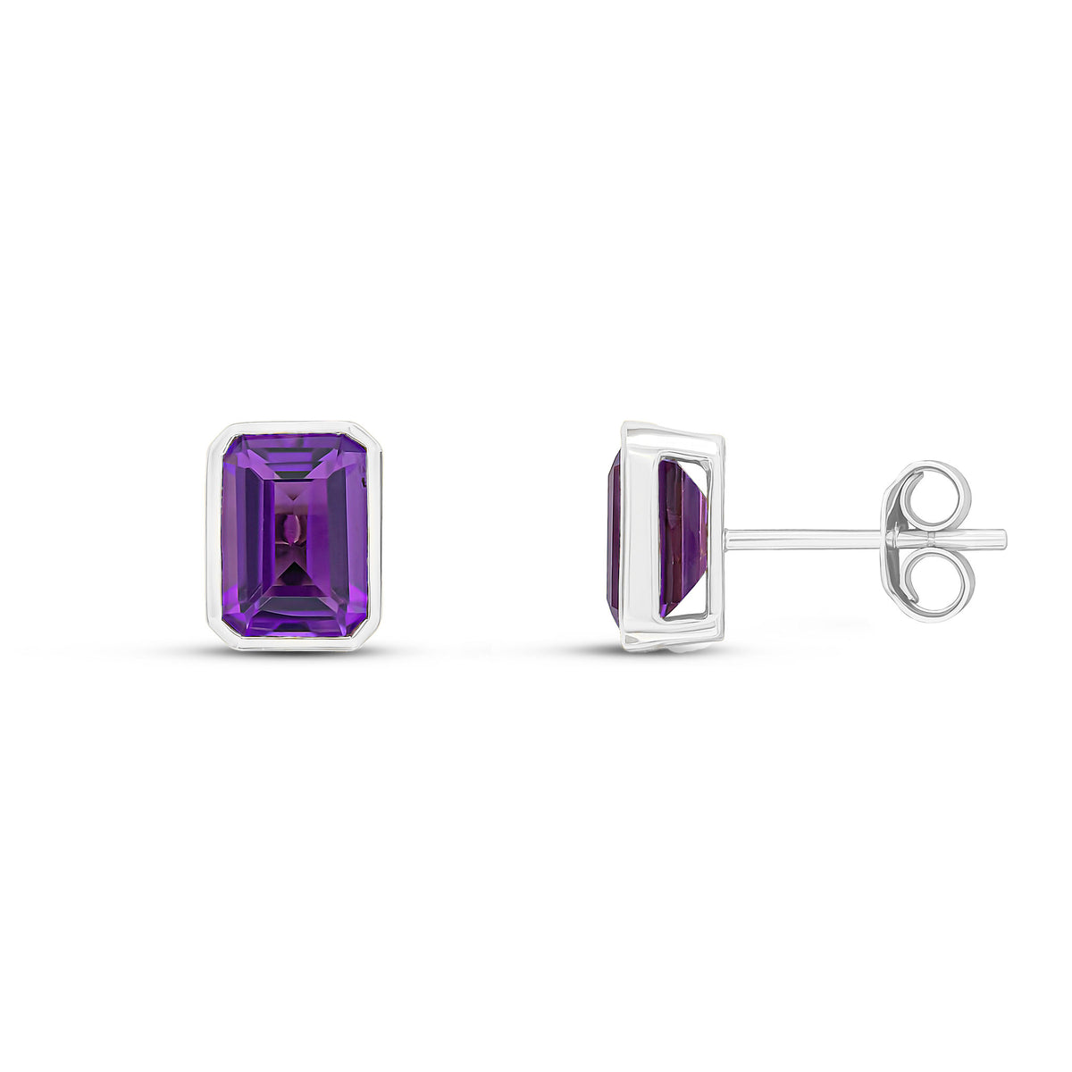 9CT WG 7X5 OCTAGON AMETHYST RUBOVER SET EARRINGS