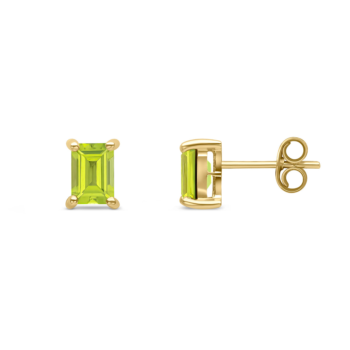 9CT YG 6X4 OCTAGON PERIDOT CLAW SET EARRINGS