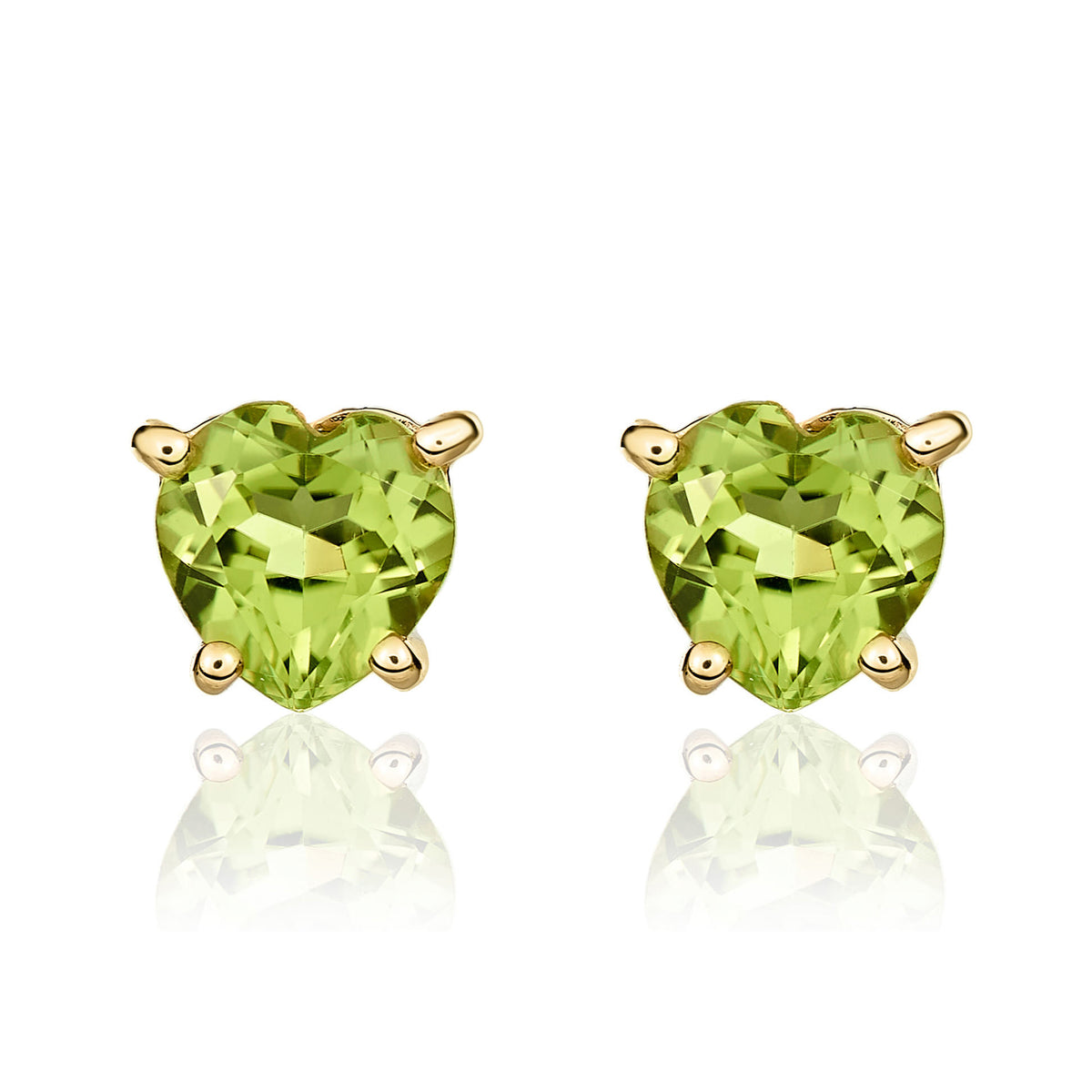 9CT YG 6MM HEARTSHAPE PERIDOT CLAW SET EARRINGS