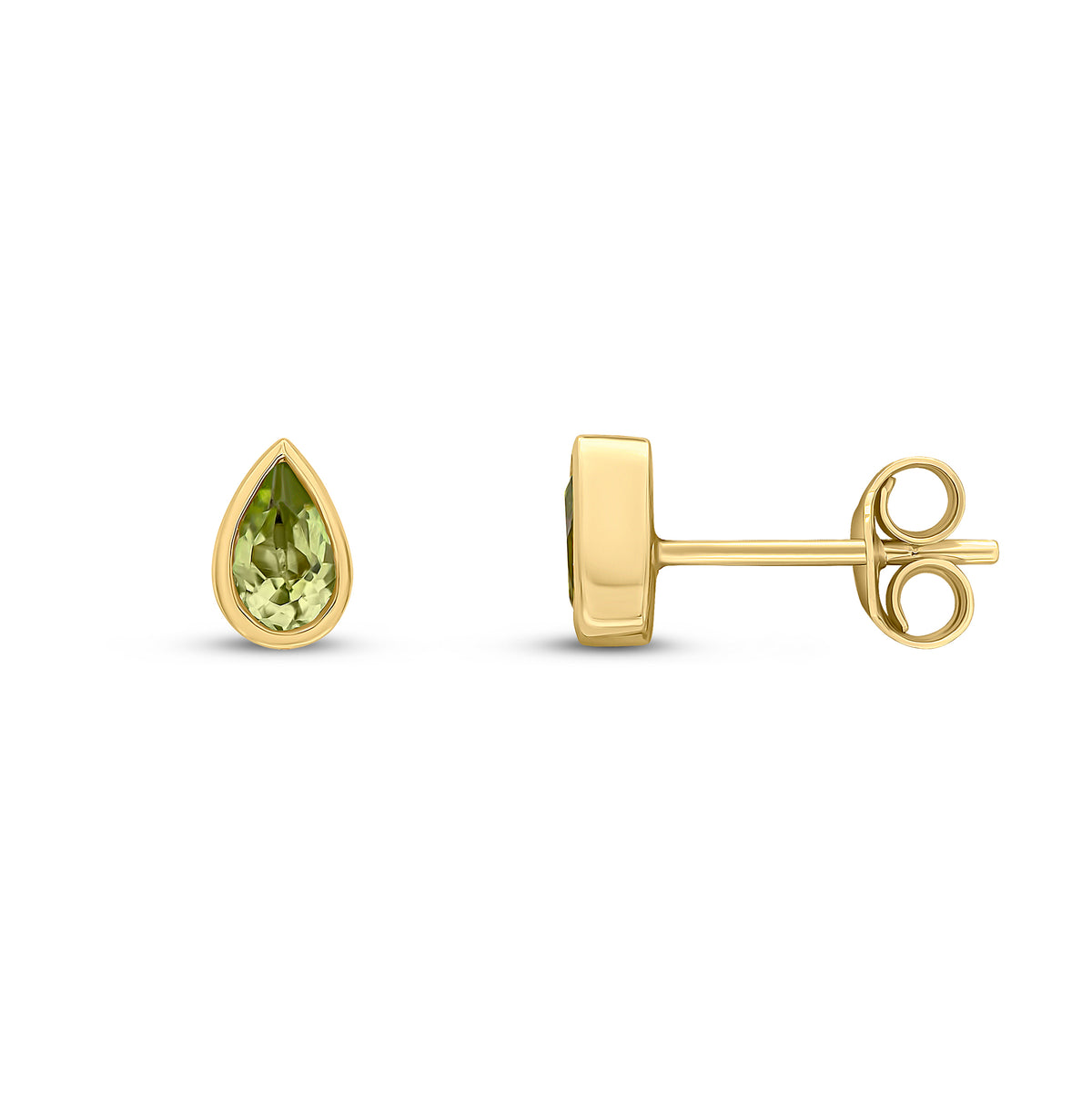 9CT YG 5X3 PEARSHAPE PERIDOT RUBOVER SET EARRINGS