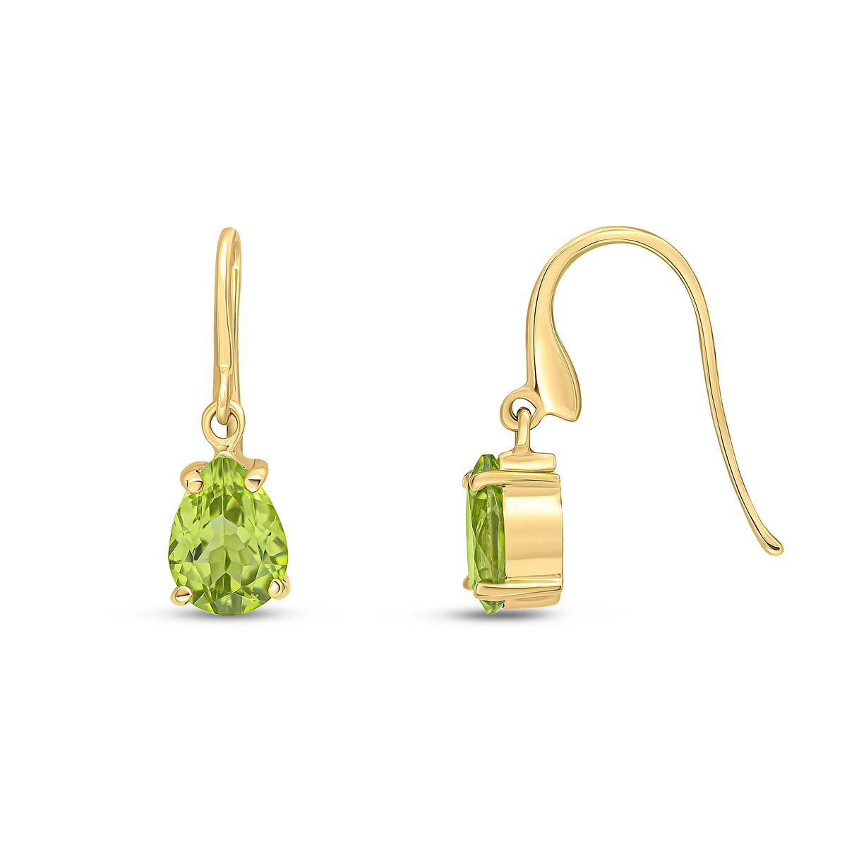 9CT YG 7X5MM PEARSHAPE PERIDOT CLAW WIRE HOOK DROP EARRINGS
