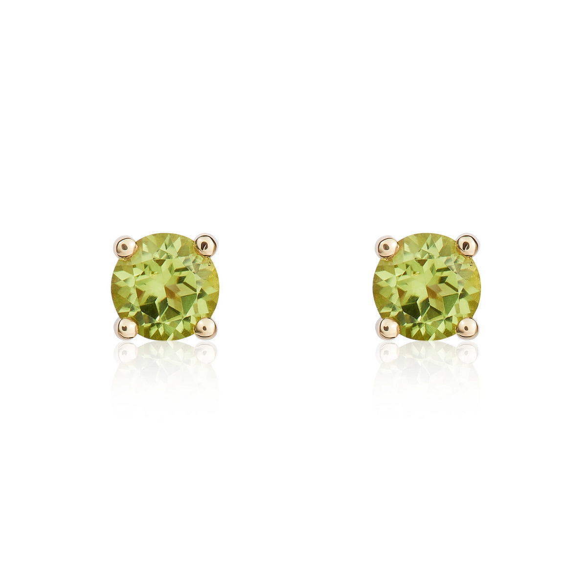 9CT YG 4MM ROUND PERIDOT 4 CLAW EARRINGS