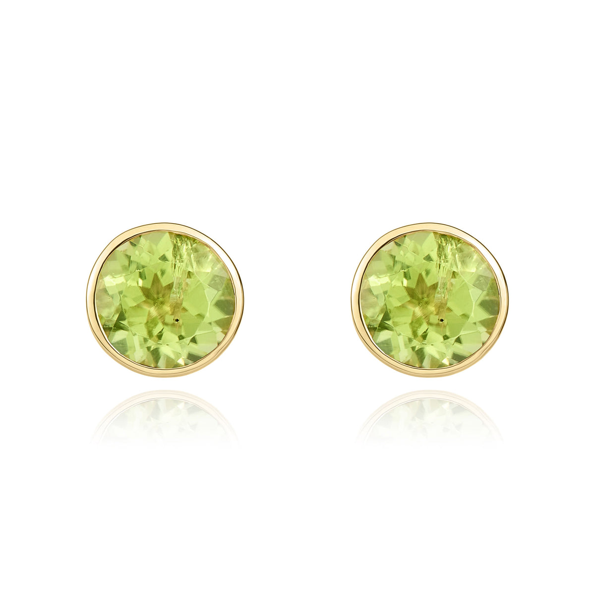 9CT YG 5MM ROUND PERIDOT RUBOVER STUD EARRINGS