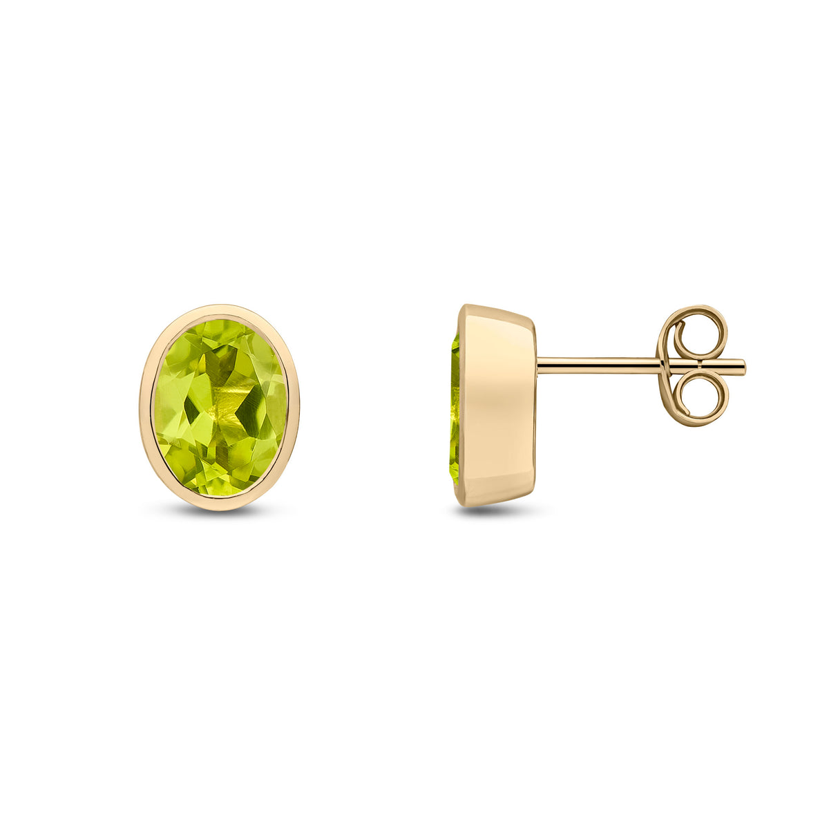 9CT YG 8X6 OVAL PERIDOT RUBOVER EARRINGS