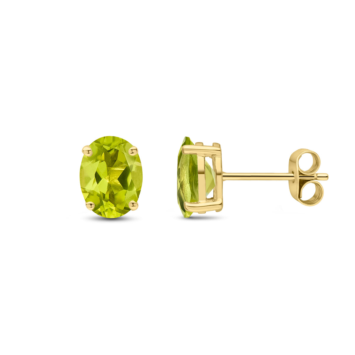 9CT YG 8X6 OVAL PERIDOT CLAW SET EARRINGS