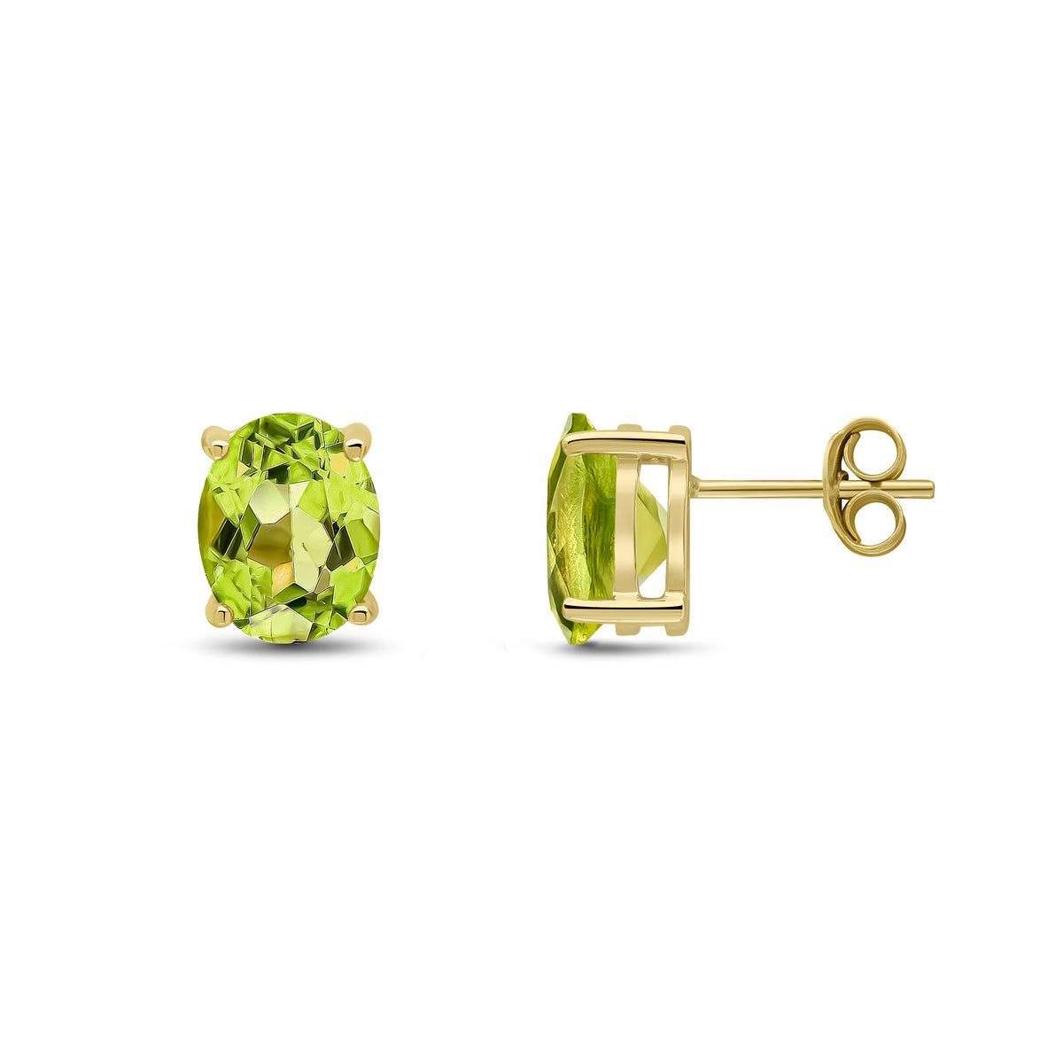 9CT YG 9X7 OVAL PERIDOT CLAW EARRINGS