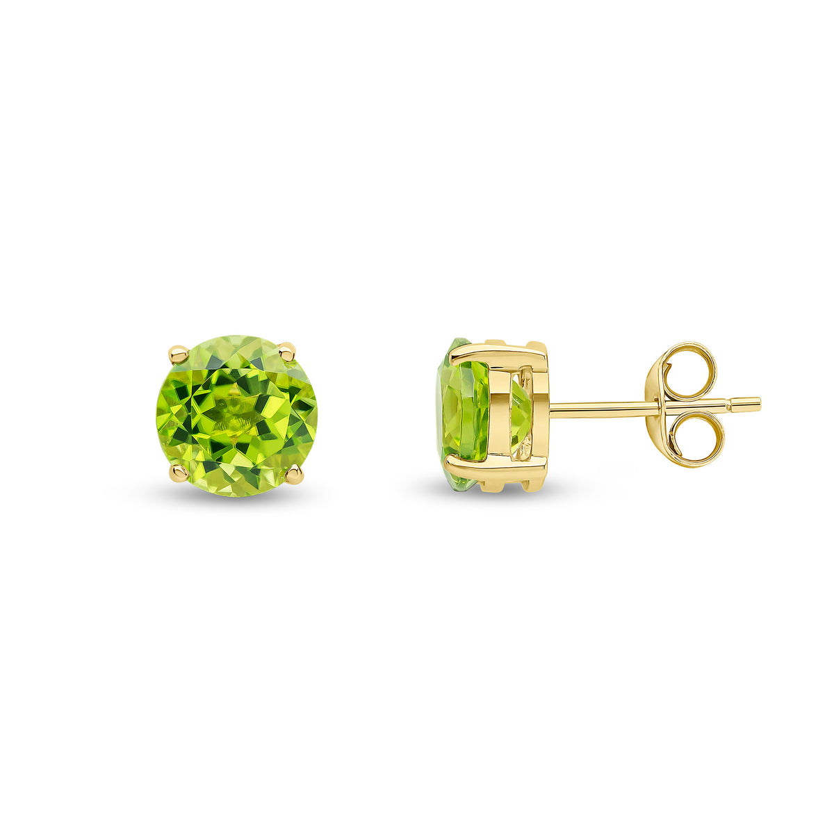 9CT YG 7MM ROUND PERIDOT CLAW SET EARRINGS