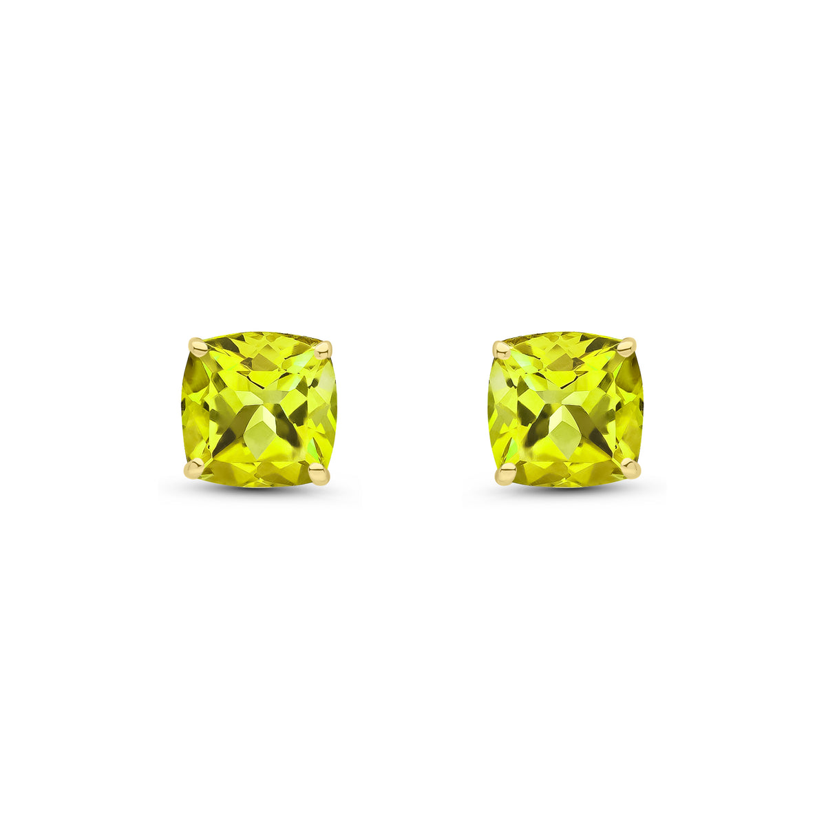 9CT YG 8MM CUSHION PERIDOT CLAW SET EARRINGS