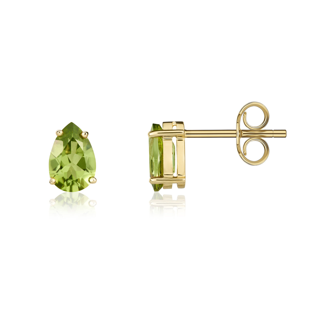 9CT YG 9X6 PEARSHAPE PERIDOT 4 CLAW EARRINGS (TEMPORARILY DISCONTINUED)