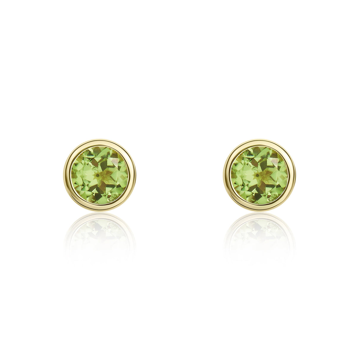 9CT YG 3MM ROUND PERIDOT RUBOVER EARRINGS