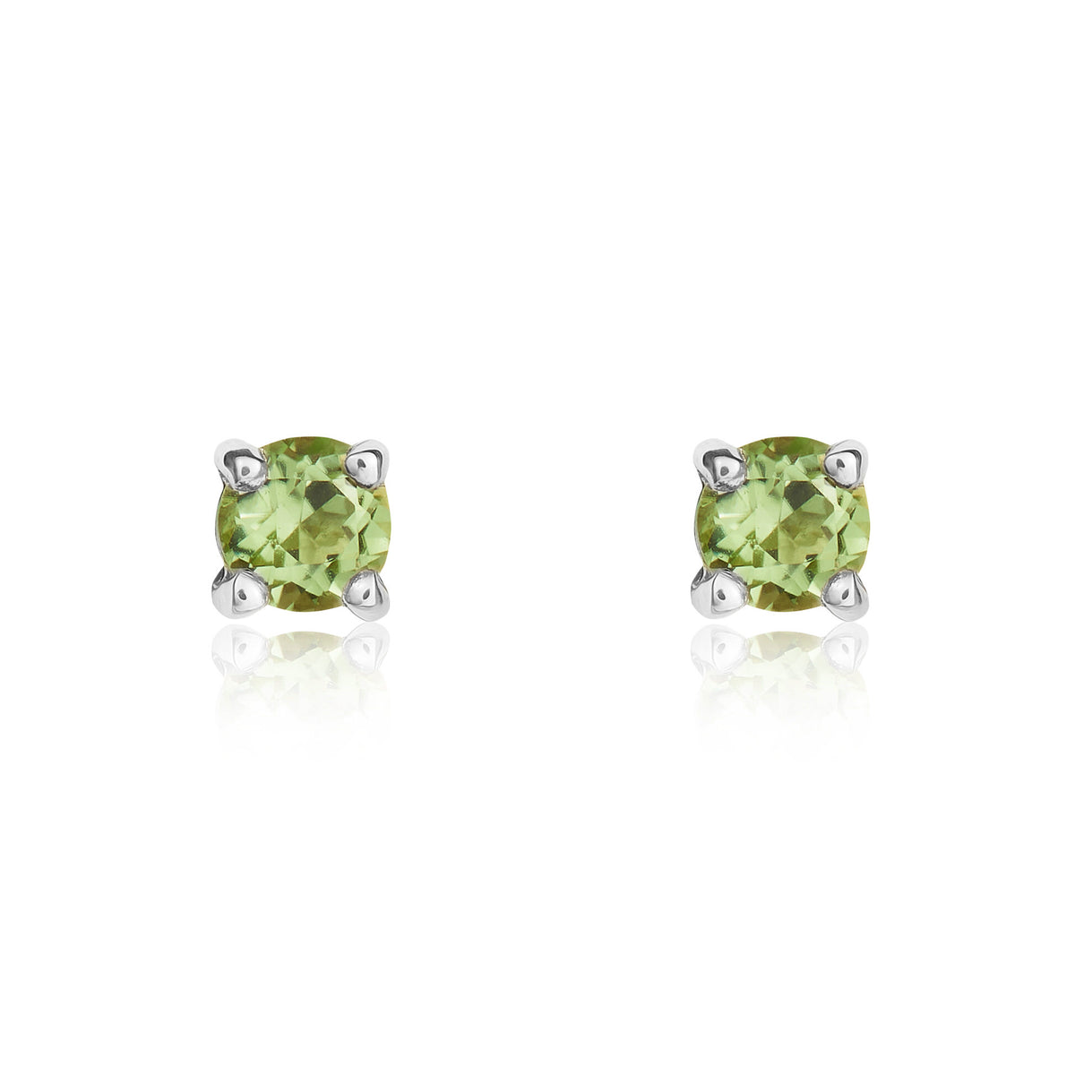 9CT WG 3MM ROUND PERIDOT 4 CLAW STUD EARRINGS
