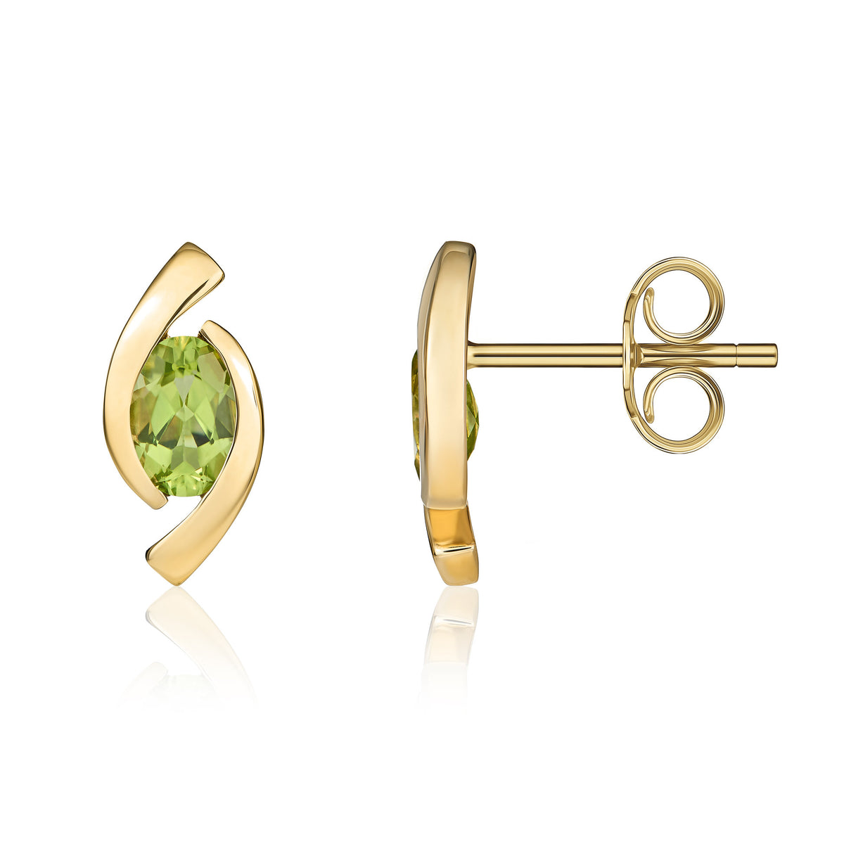 9CT YG 6X4 OVAL PERIDOT 'EYE' STUD EARRINGS