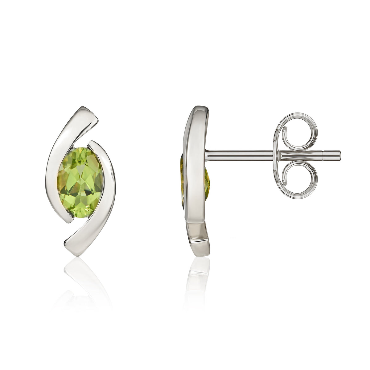 9CT WG 6X4 OVAL PERIDOT 'EYE' STUD EARRINGS