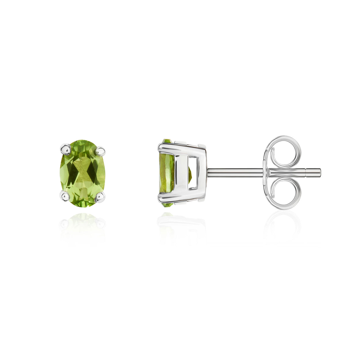 9CT WG 6X4 OVAL PERIDOT CLAW SET EARRINGS