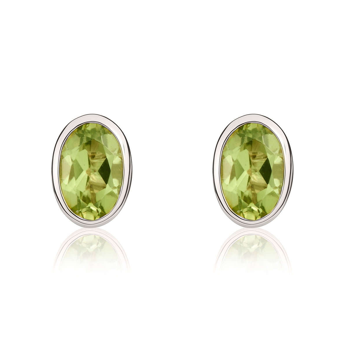 9CT WG 6X4 OVAL PERIDOT RUBOVER STUD EARRINGS