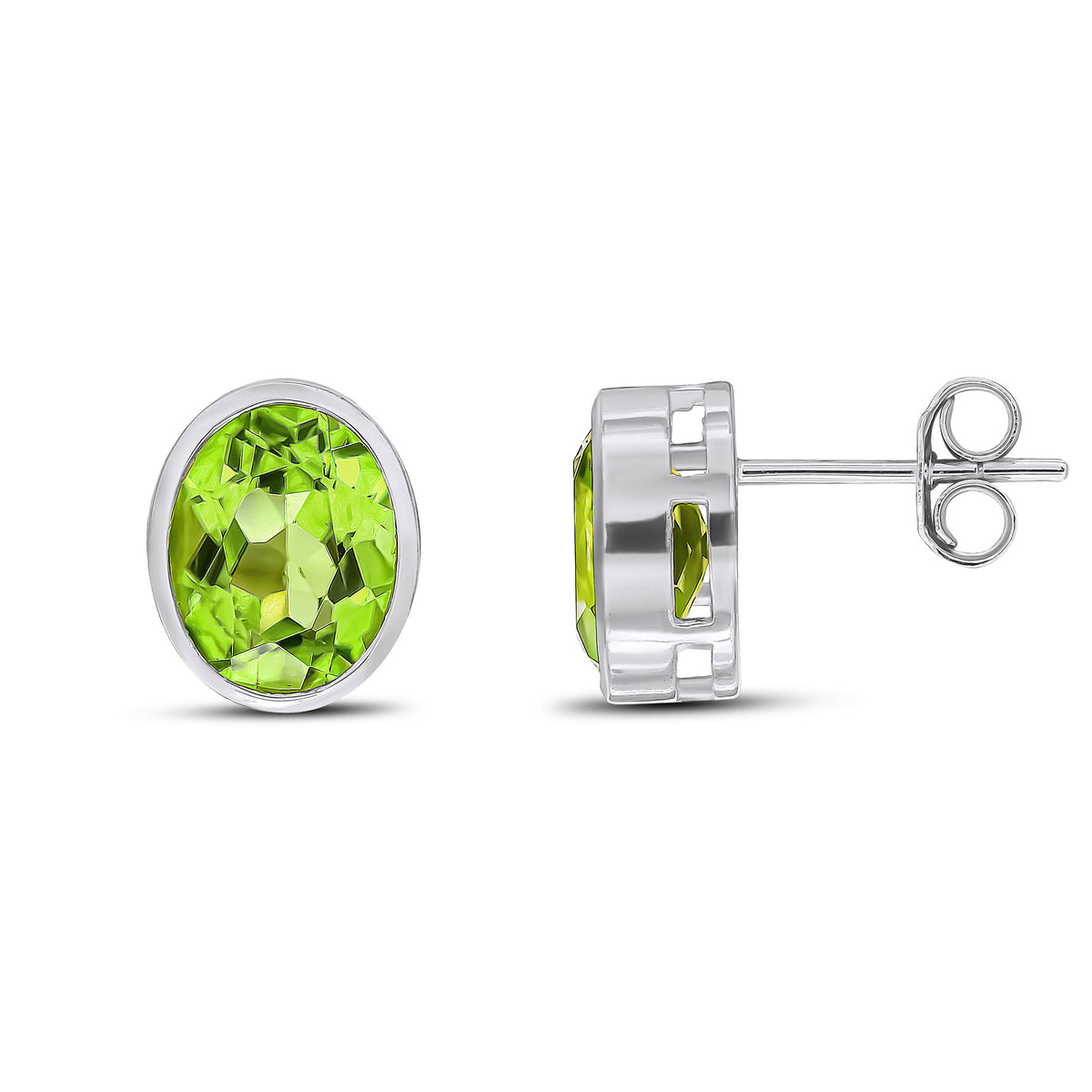 9CT WG 9X7 OVAL PERIDOT RUBOVER EARRINGS