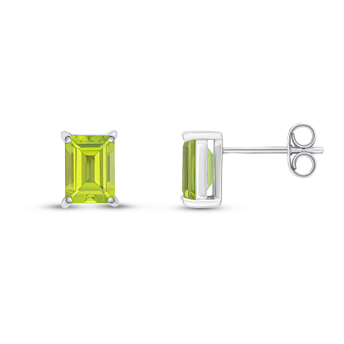 9CT WG 7X5 OCTAGON PERIDOT CLAW SET EARRINGS