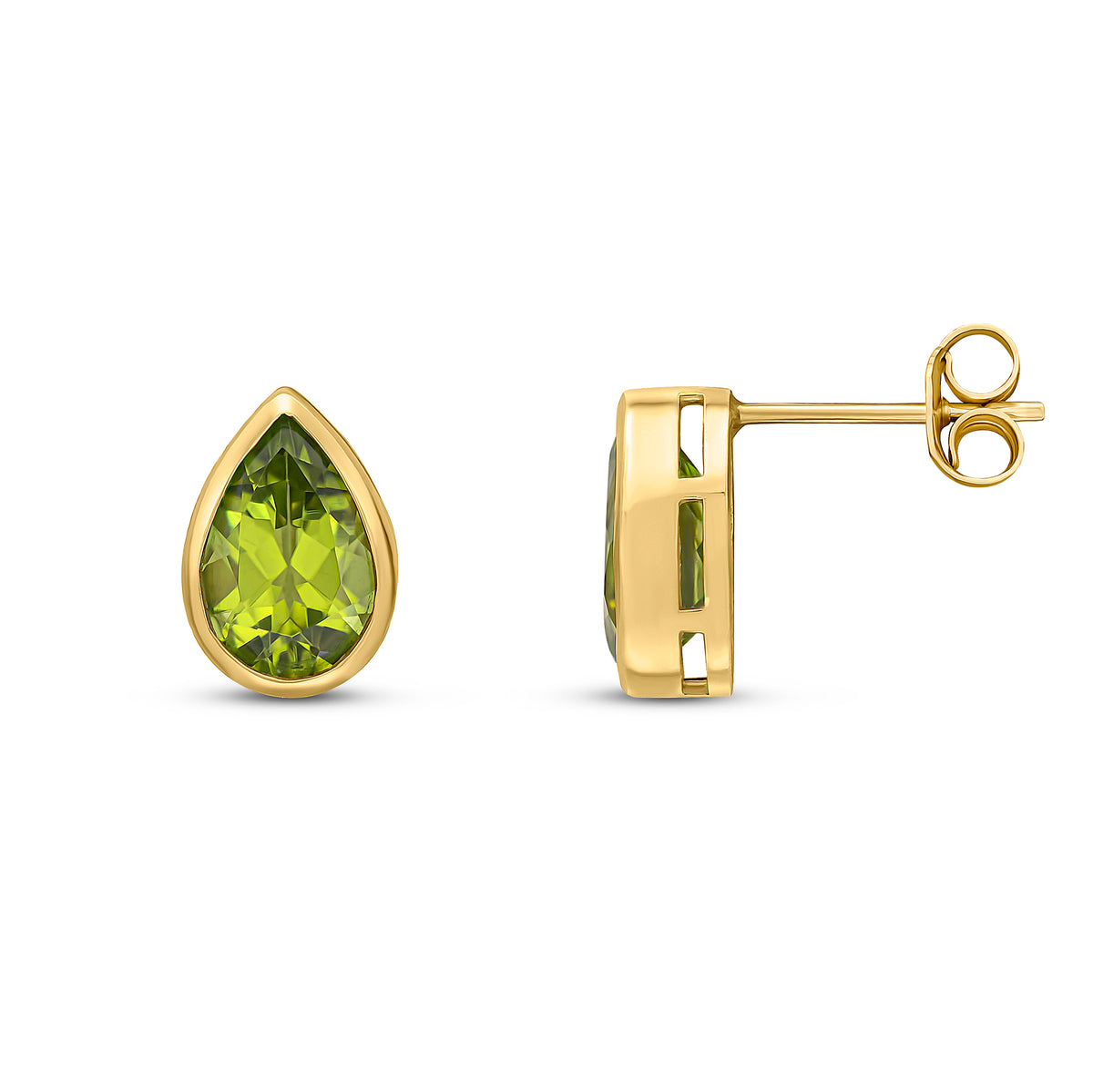 9CT YG 9X6 PEARSHAPE PERIDOT RUBOVER EARRINGS