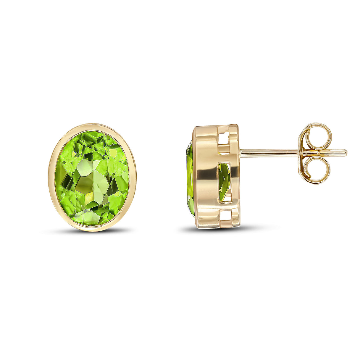 9CT YG 9X7 OVAL PERIDOT RUBOVER EARRINGS