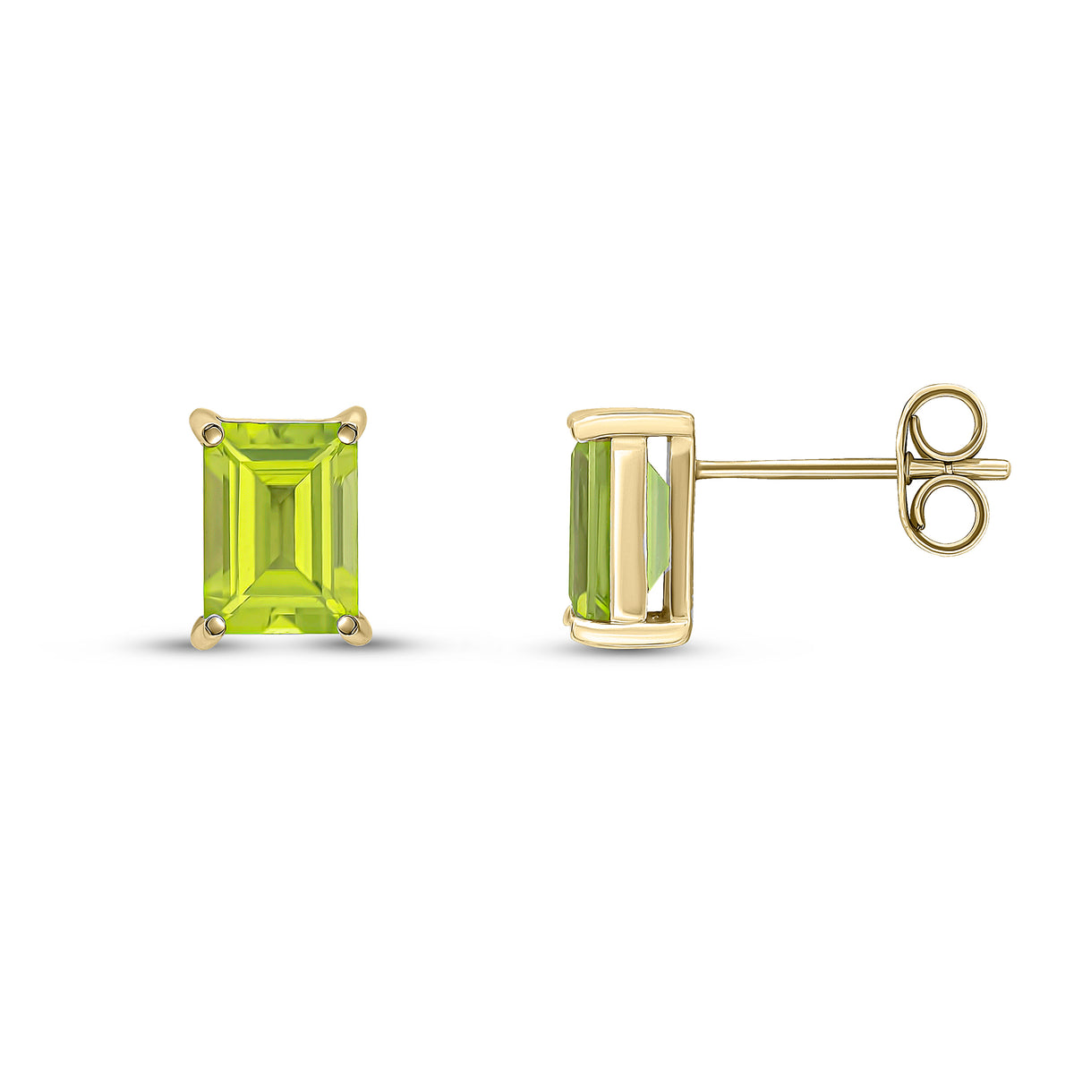 9CT YG 7X5 OCTAGON PERIDOT CLAW SET EARRINGS