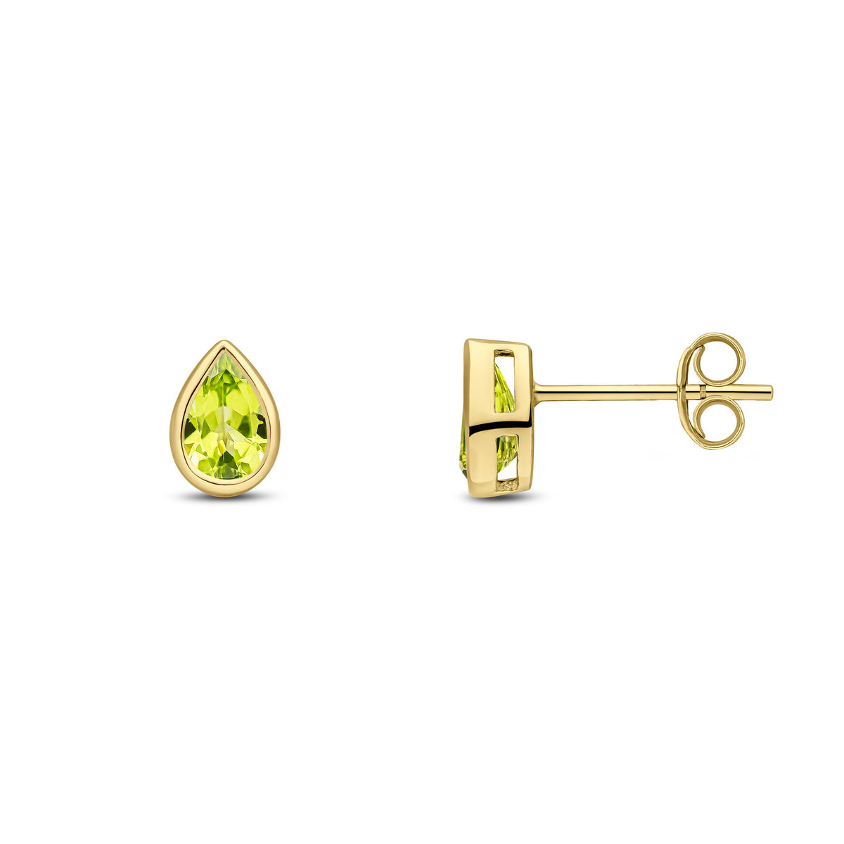 9CT YG 6X4 PEARSHAPE PERIDOT RUBOVER SET EARRINGS