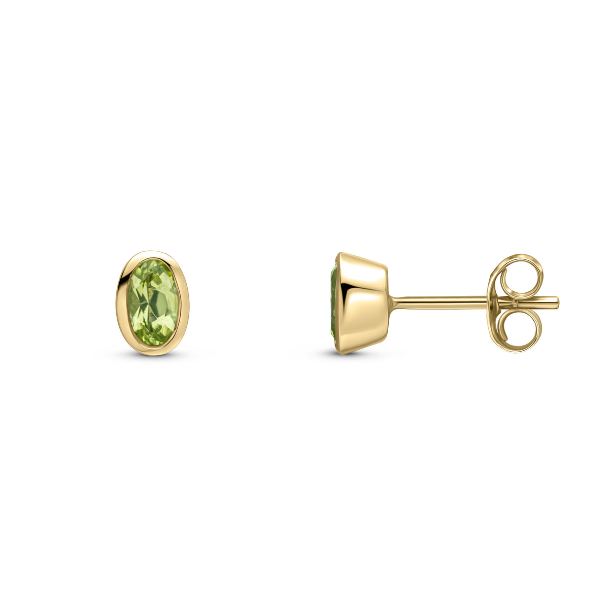 9CT YG 5X3 OVAL PERIDOT RUBOVER STUD EARRINGS