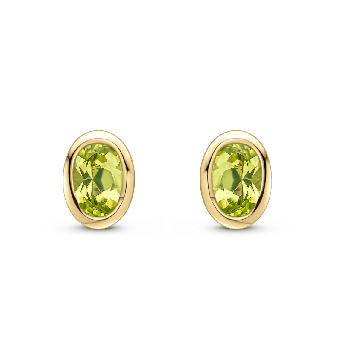 9CT YG 4X3 OVAL PERIDOT RUBOVER SET EARRINGS