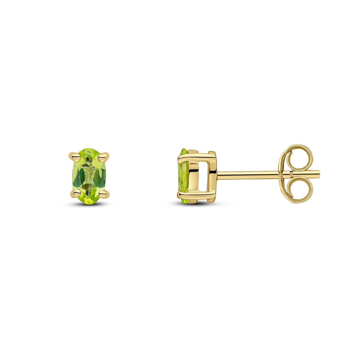 9CT YG 5X3 OVAL PERIDOT CLAW SET STUD EARRINGS