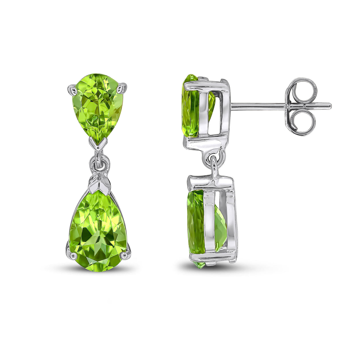 9CT WG PEARSHAPE PERIDOT 2ST CLAW SET DROP EARRINGS
