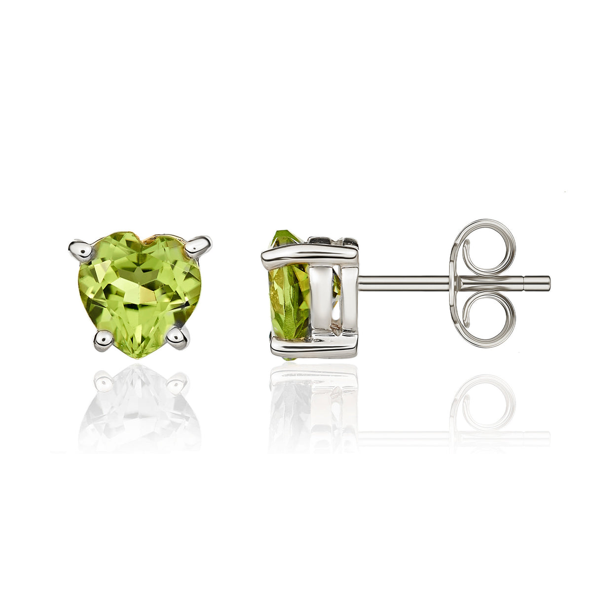 9CT WG 6MM HEARTSHAPE PERIDOT CLAW SET EARRINGS